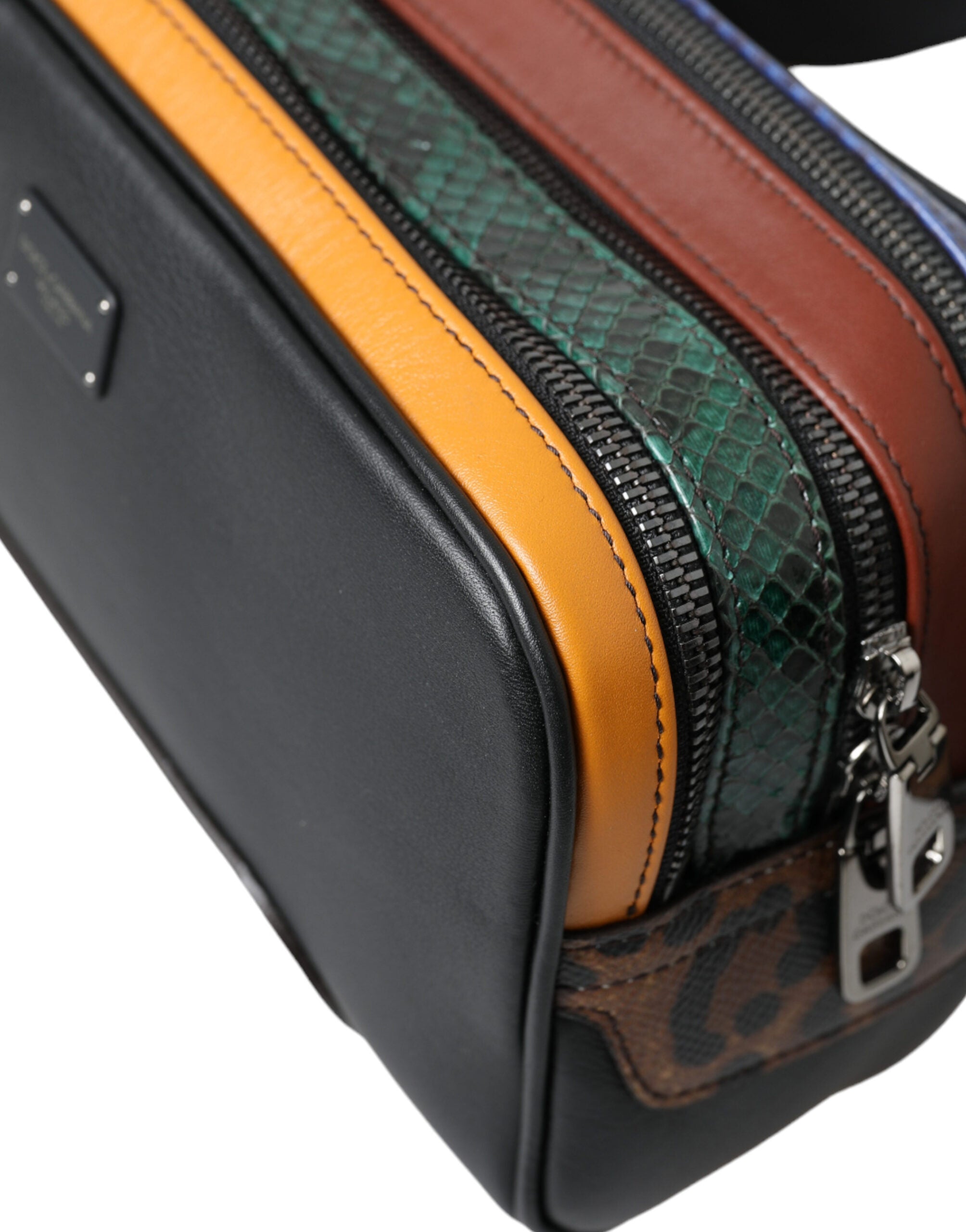 Dolce & Gabbana Black Exotic Leather Logo Belt Waist Bum Bag